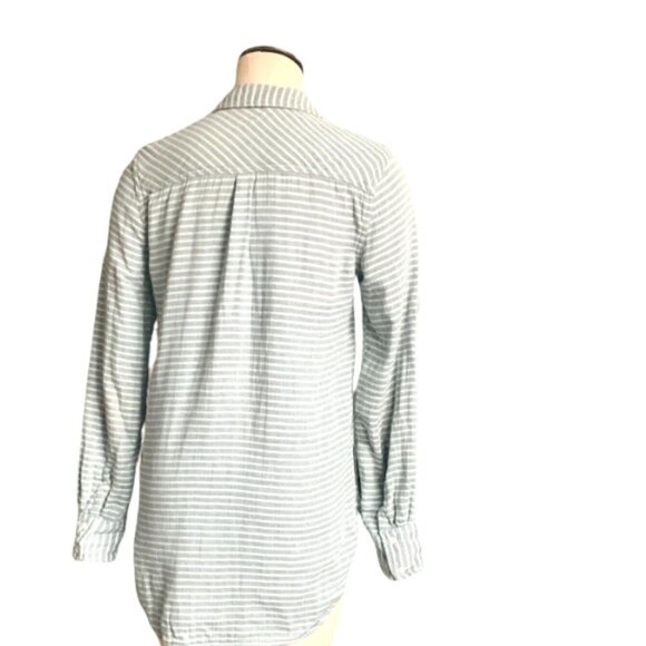Merona S Stretch Cotton Button Tunic Top Pocket Gray Striped Casual 185K - Picture 3 of 7
